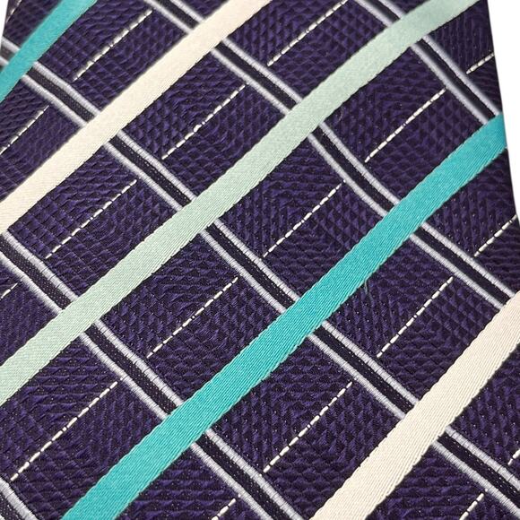 62" Charles Wain by Uomo Venetto Mens Tie Silk Blue Teal White Business - Picture 2 of 4